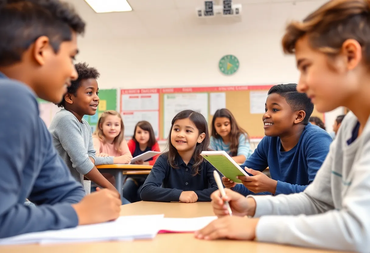 Students engaged in classroom activities in a middle school
