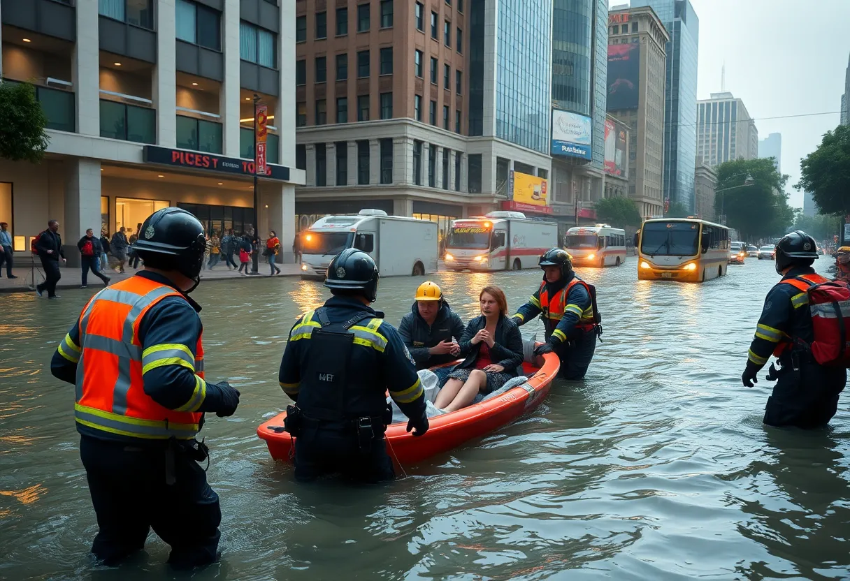 Firefighters assisting during flooding in Austin
