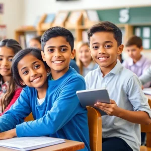 Students in a classroom focused on learning with diverse backgrounds participating in educational activities.