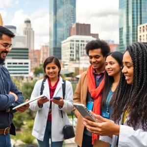 Austin cityscape with professionals in STEM fields