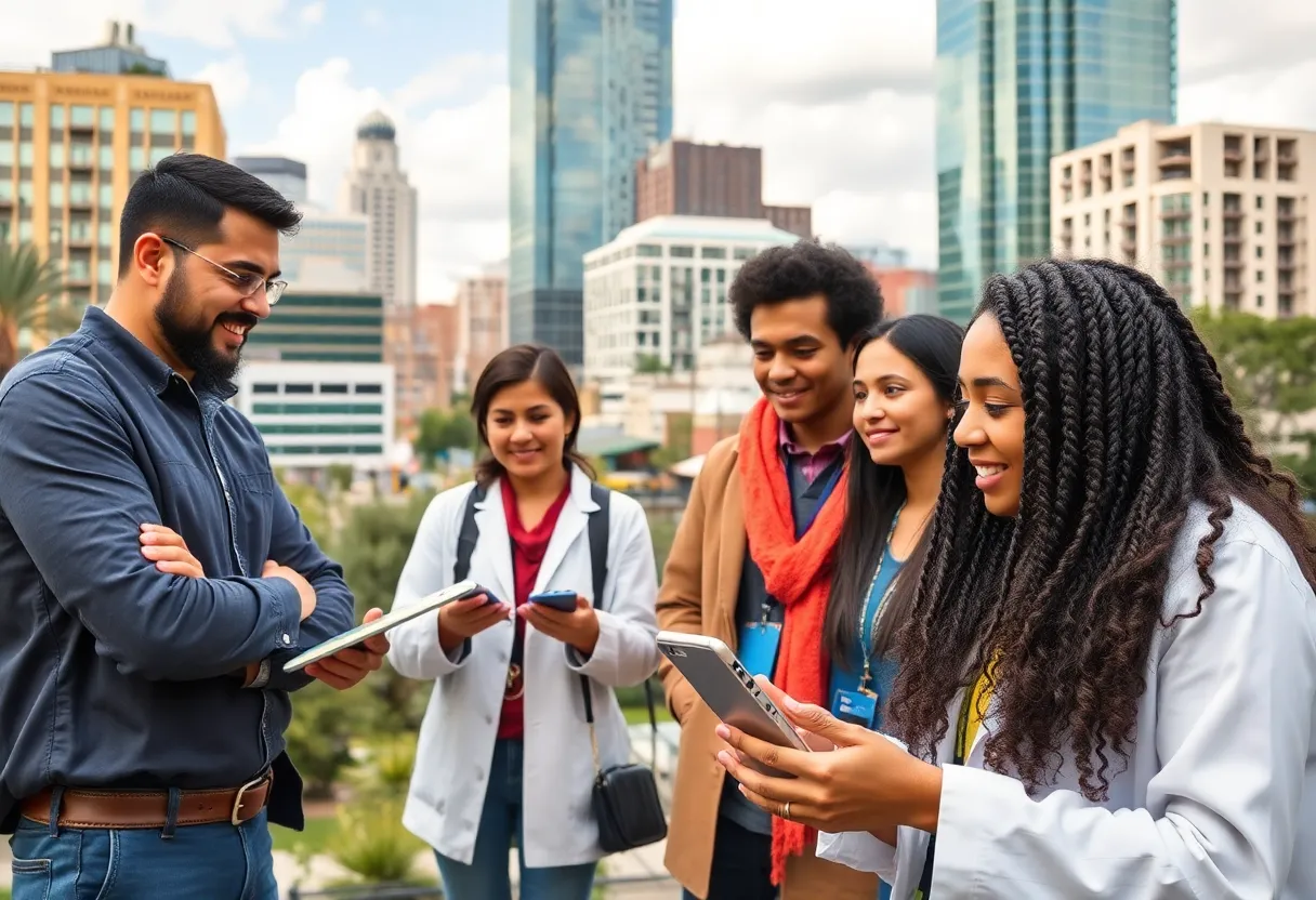 Austin cityscape with professionals in STEM fields