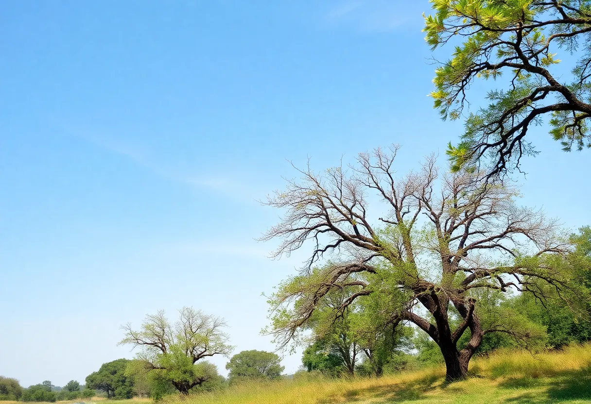 Summer landscape in Austin, Texas with hazy conditions