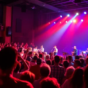 A vibrant concert scene during the Band Together Texas event for flood relief.