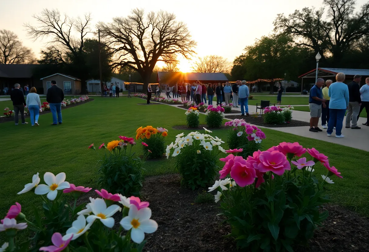 Community members gathering in a park to remember beloved residents.