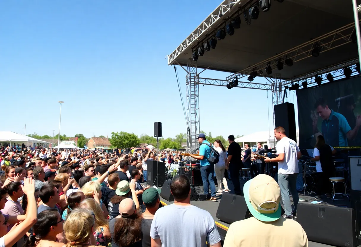 Musicians performing at a benefit concert for flood relief