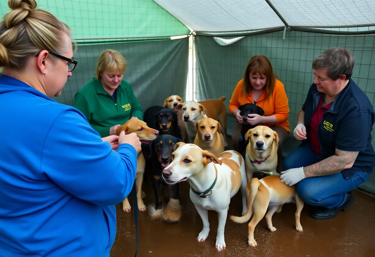 Rescued animals in a shelter from Central Texas floods