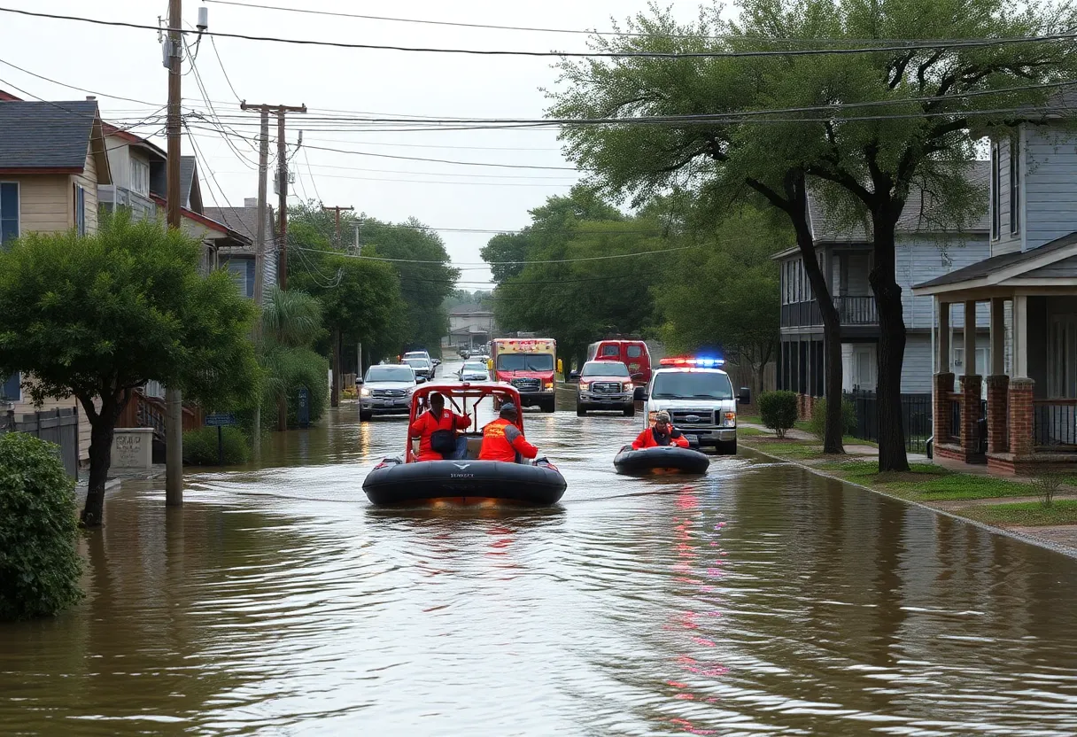 Emergency responders conducting water rescues during central Texas flooding.