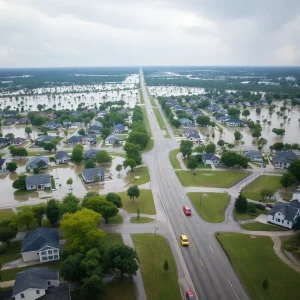 Aerial view of flood-damaged areas in Central Texas