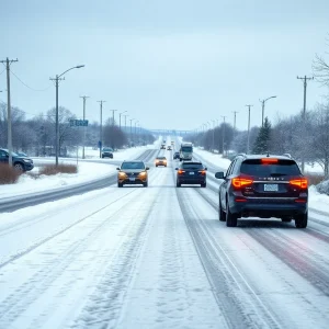 Icy road in Central Texas during winter weather