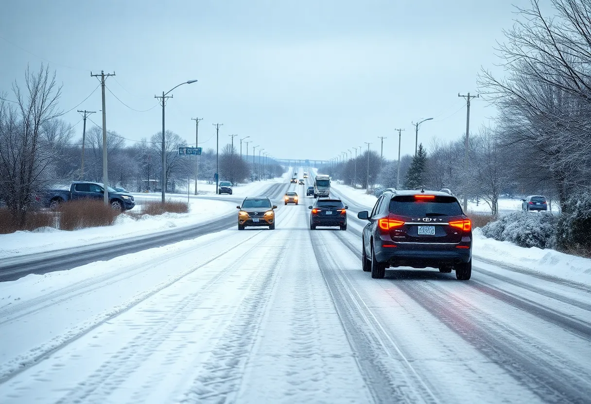 Icy road in Central Texas during winter weather
