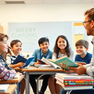 Students and teacher engaging in a productive classroom environment.