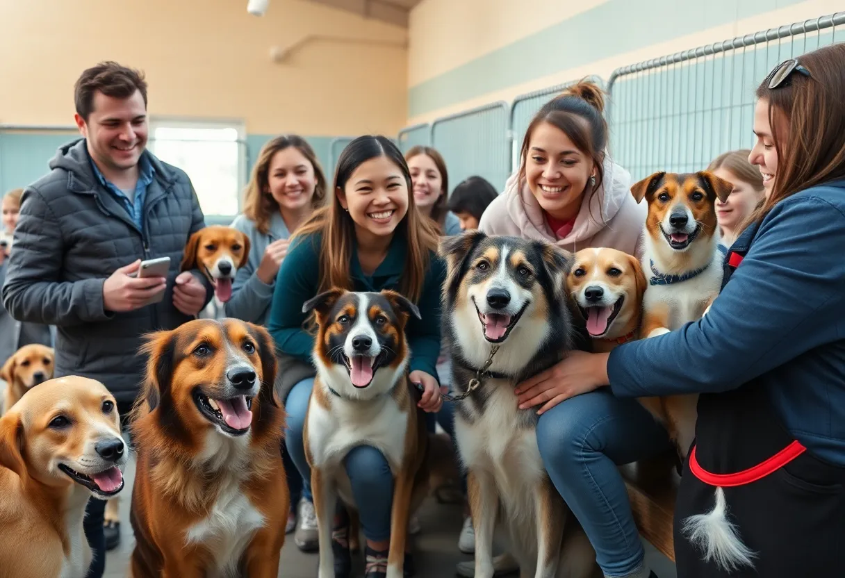 Families adopting pets at the Clear the Shelters event