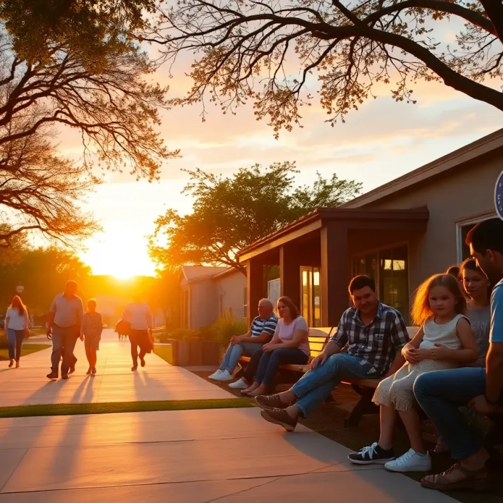 A warm community scene in Austin, Texas, symbolizing the life and service of a beloved nurse.