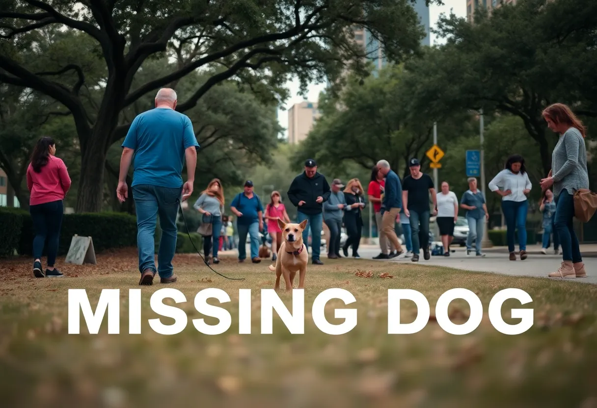 Volunteers searching for a missing dog in an urban neighborhood