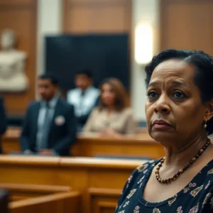 Courtroom scene depicting community concern and legal proceedings