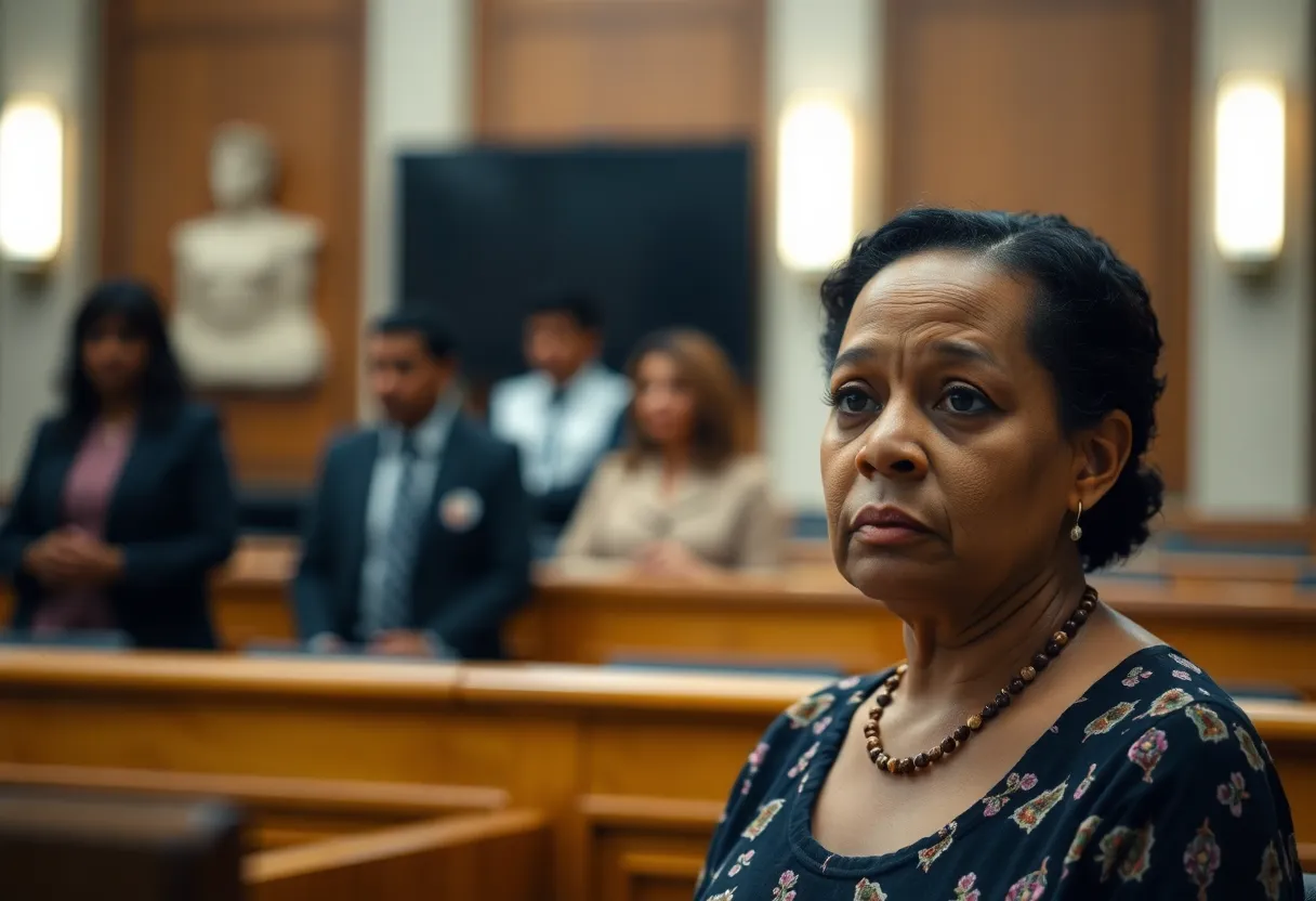 Courtroom scene depicting community concern and legal proceedings