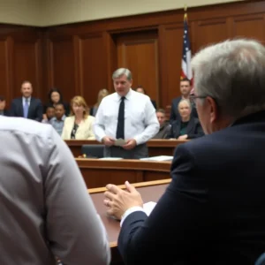 A courtroom scene during the hearing about Harvard funding cuts