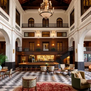 Renovated lobby of the Driskill Hotel with modern design features
