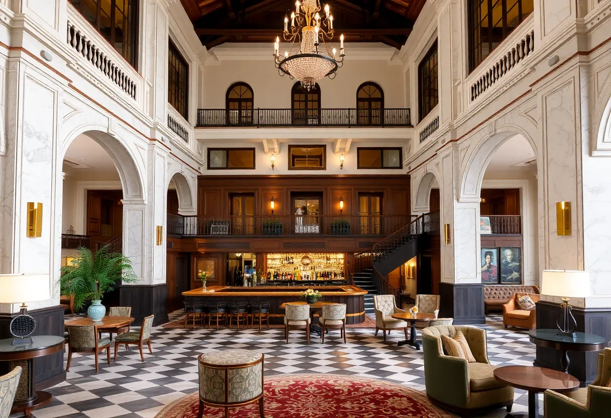Renovated lobby of the Driskill Hotel with modern design features