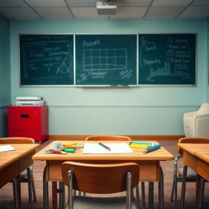 Empty classroom reflecting budget cuts in education