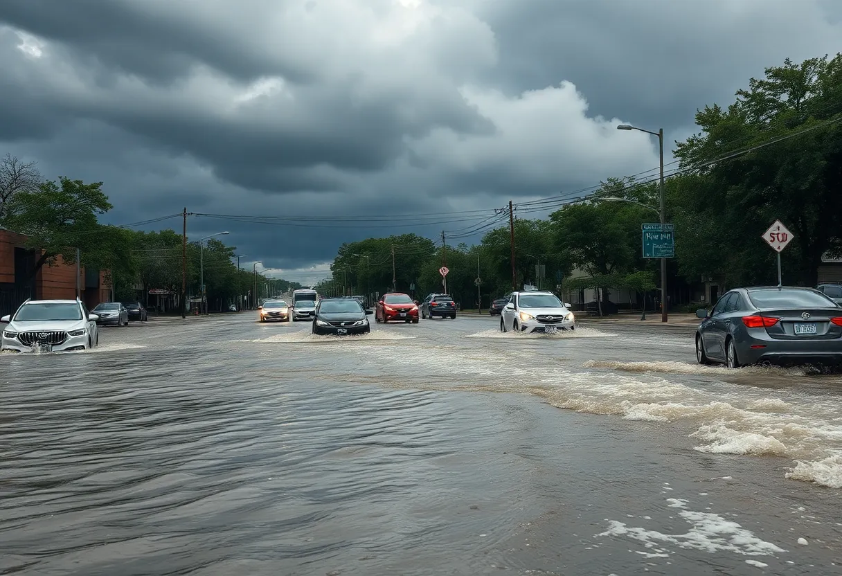 Flooded street in Austin, Texas after severe thunderstorms