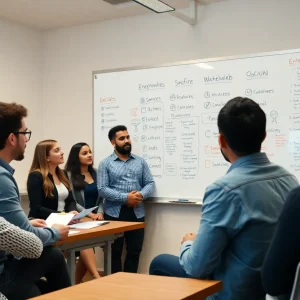 Students brainstorming in an MBA entrepreneurship class