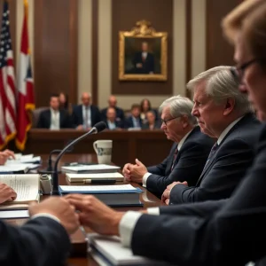Political hearing with senators and nominee