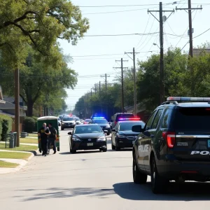 View of North Austin streets with police presence
