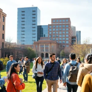 Students collaborating on campus at a North Texas university