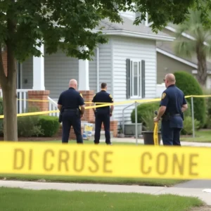 Scene of a police investigation in East Austin with officers and evidence collection.