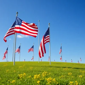Tribute to Colonel Thomas Proffitt with American flags