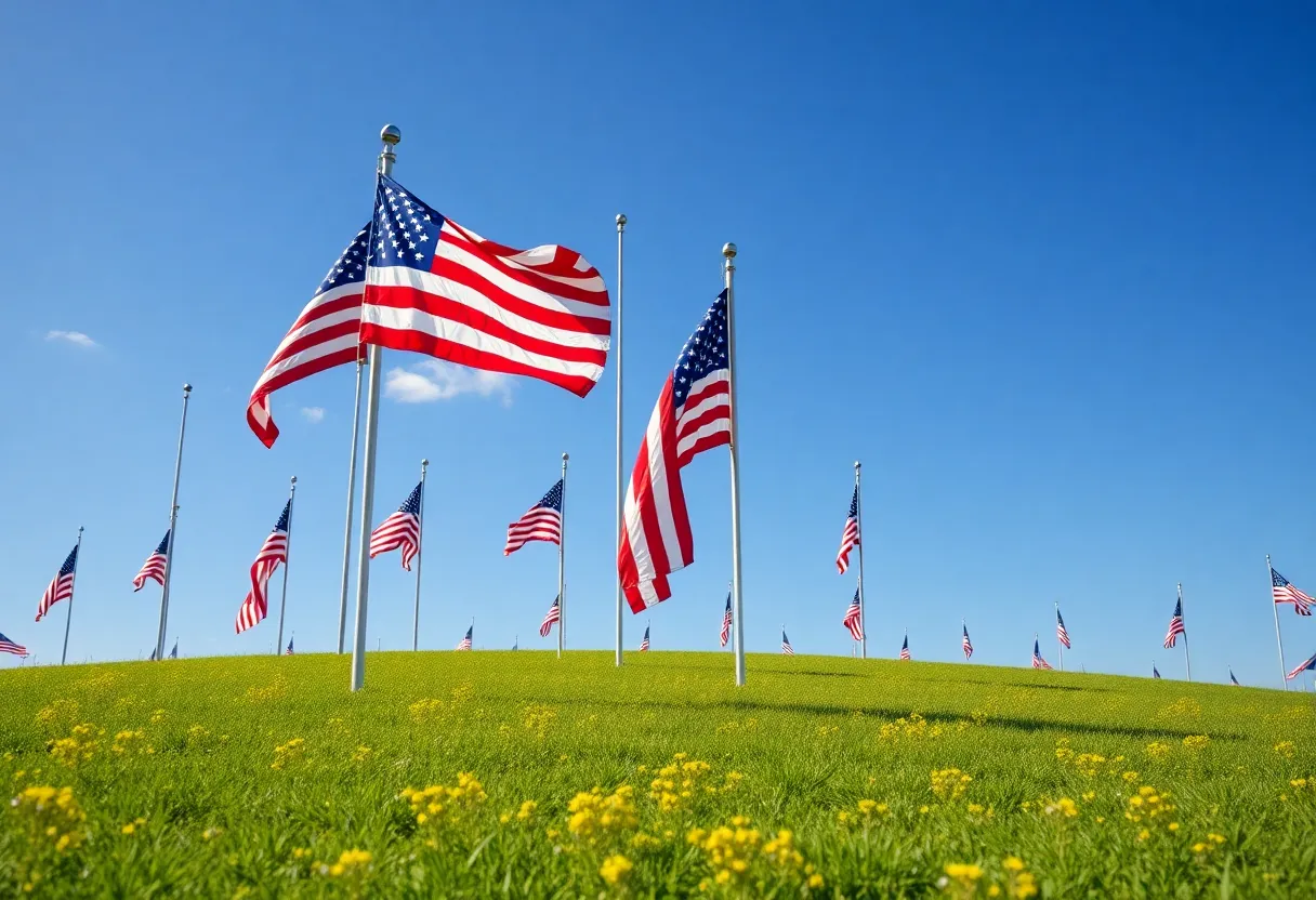 Tribute to Colonel Thomas Proffitt with American flags