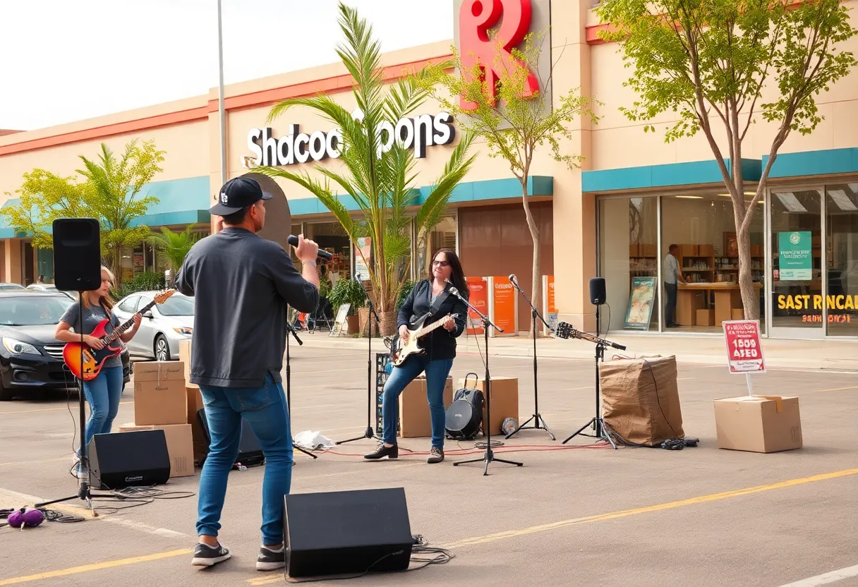 An artistic live performance depicting a cardboard parking lot environment.