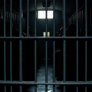 Overcrowded prison cell representing the harsh conditions faced by inmates.