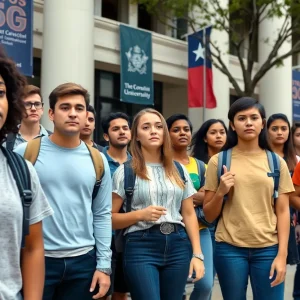 Group of distressed students outside University of Texas