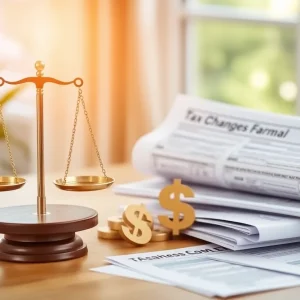 Overview of recent tax changes with visual elements representing deductions and credits.