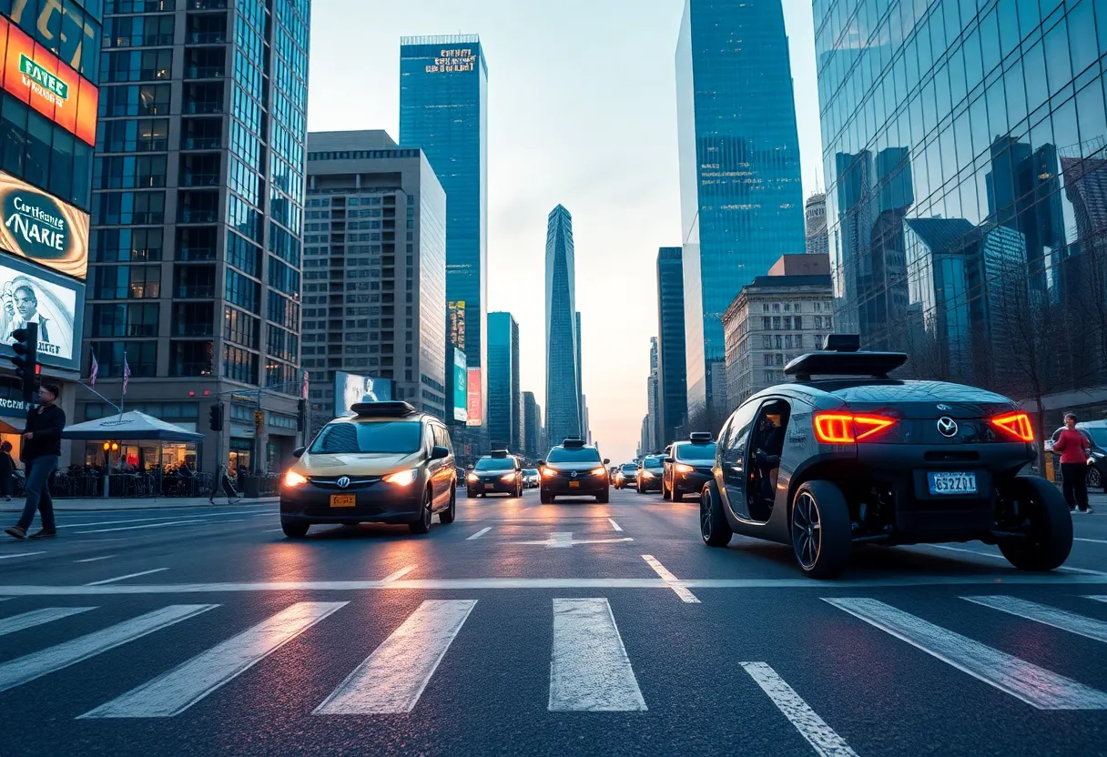 Futuristic cityscape with autonomous Robotaxis in Austin