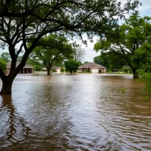 Submerged trees and houses in Texas flood aftermath