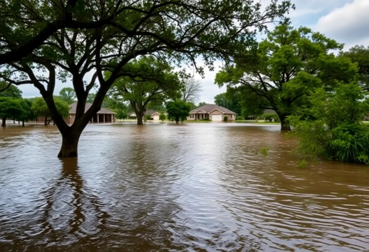 Submerged trees and houses in Texas flood aftermath