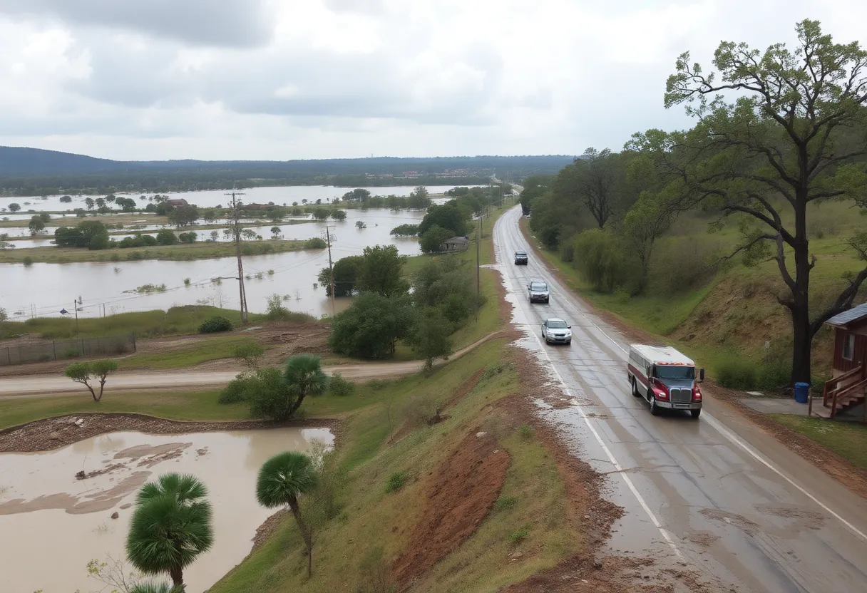 Emergency response teams working in flooded Texas Hill Country