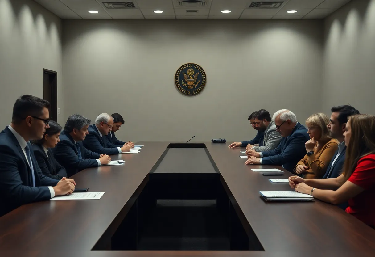 Meeting of Texas Funeral Service Commission members discussing leadership changes