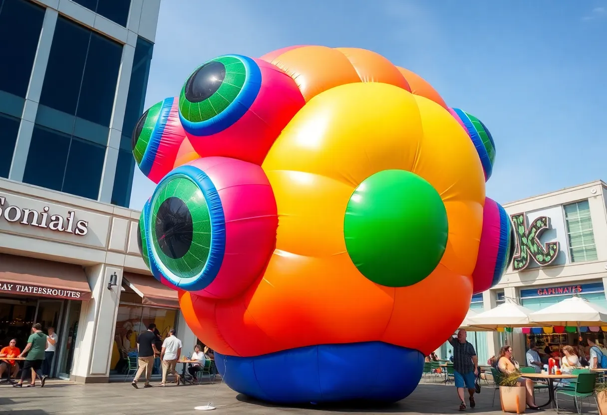 Inflatable art installation titled 'The Eyes' at Domain Northside