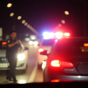 Police lights illuminating a vehicle during a traffic stop