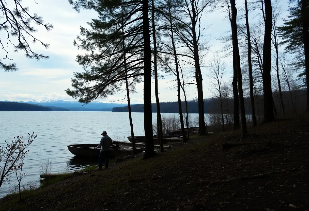 A sad representation of a family vacation at a lake