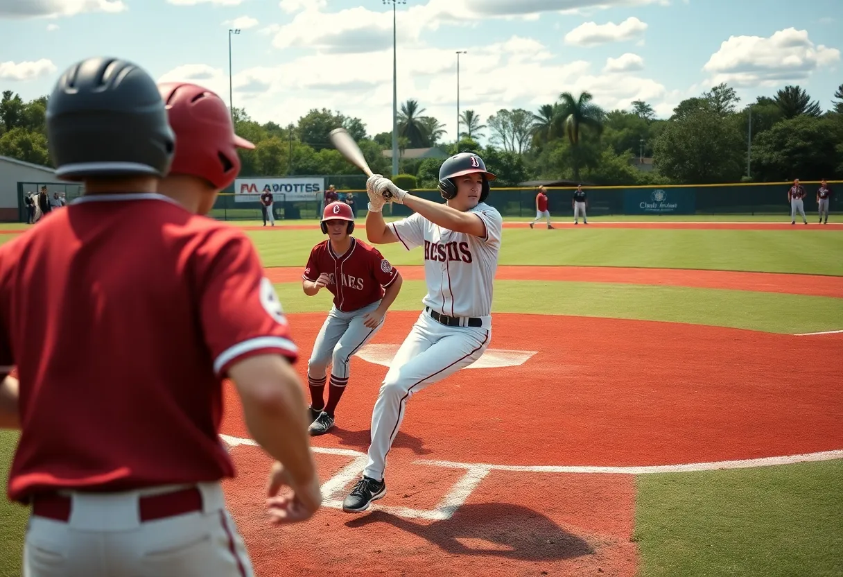 College baseball players in action during a game