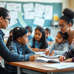 Students and teachers in a classroom focused on learning and collaboration