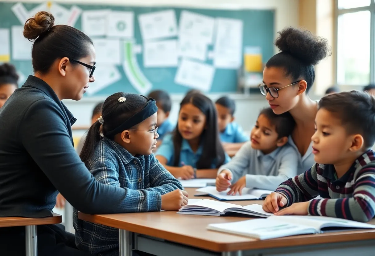 Students and teachers in a classroom focused on learning and collaboration