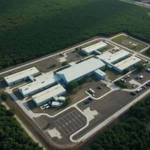 Overview of Alligator Alcatraz immigration detention facility in the Everglades