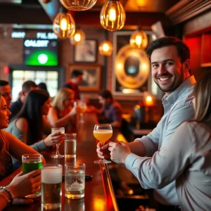 Austin Butler engaging with fans at a bar event
