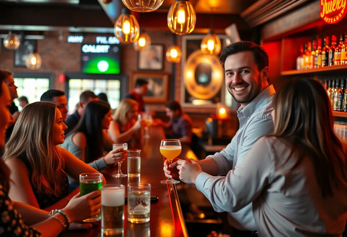 Austin Butler engaging with fans at a bar event